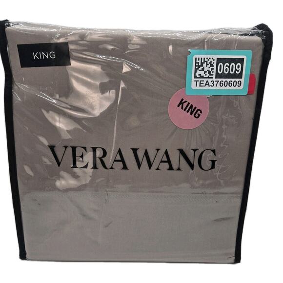 Vera Wang Luxurious Satin Weave KING Sheet Set Cotton Solid beige NEW Classic